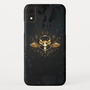 Golden Bird Skull on Black background iPhone XR Case