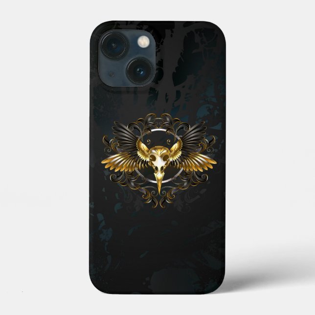 Golden Bird Skull on Black background Case-Mate iPhone Case (Back)