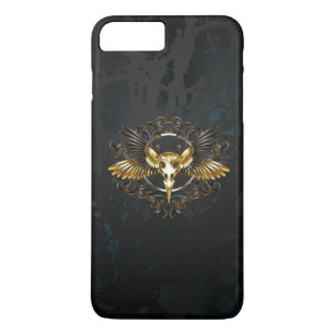 Golden Bird Skull on Black background iPhone 8 Plus/7 Plus Case