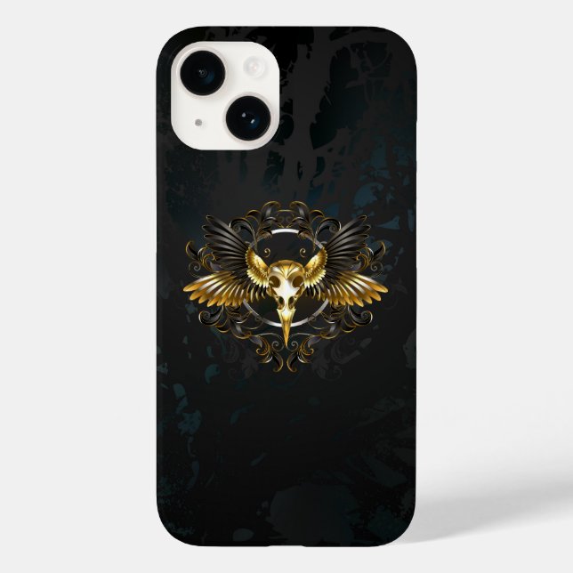 Golden Bird Skull on Black background Case-Mate iPhone Case (Back)