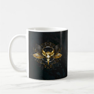 Golden Bird Skull on Black background Coffee Mug