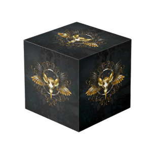 Golden Bird Skull on Black background Cube