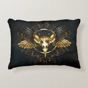 Golden Bird Skull on Black background Decorative Cushion