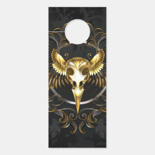 Golden Bird Skull on Black background Door Hanger