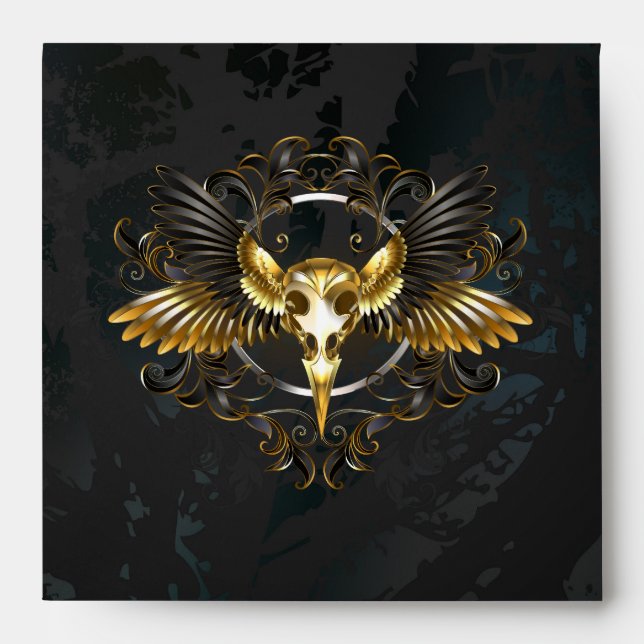 Golden Bird Skull on Black background Envelope (Front)