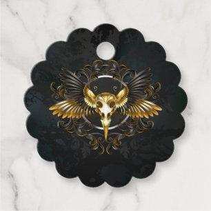 Golden Bird Skull on Black background Favour Tags