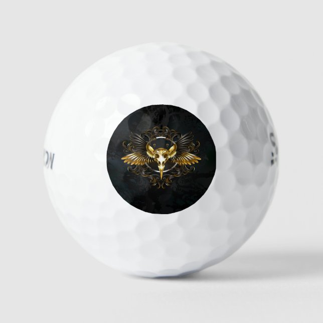 Golden Bird Skull on Black background Golf Balls (Front)