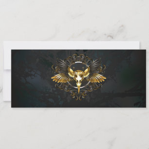 Golden Bird Skull on Black background Holiday Card