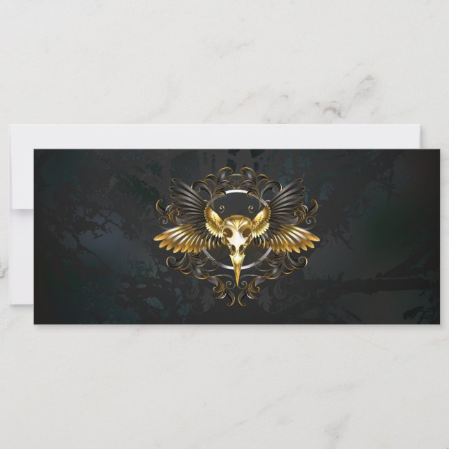 Golden Bird Skull on Black background Invitation (Front)