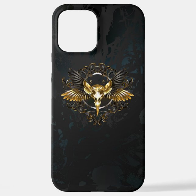 Golden Bird Skull on Black background iPhone Case (Back)
