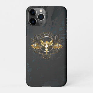 Golden Bird Skull on Black background iPhone 11Pro Case