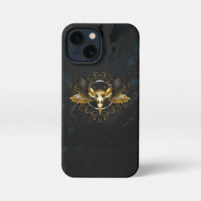 Golden Bird Skull on Black background iPhone Case (Back)