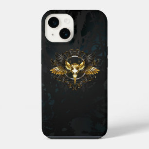 Golden Bird Skull on Black background iPhone 14 Case