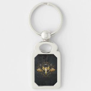 Golden Bird Skull on Black background Key Ring