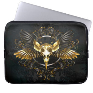 Golden Bird Skull on Black background Laptop Sleeve
