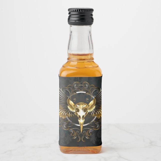 Golden Bird Skull on Black background Liquor Bottle Label (Front)
