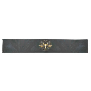 Golden Bird Skull on Black background Long Table Runner