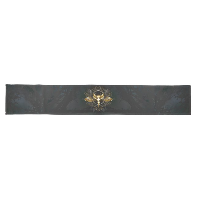 Golden Bird Skull on Black background Long Table Runner (Horizontal)