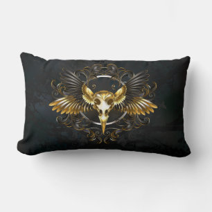 Golden Bird Skull on Black background Lumbar Cushion