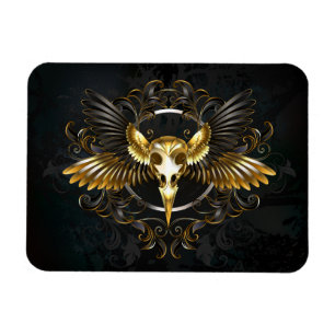 Golden Bird Skull on Black background Magnet