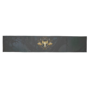 Golden Bird Skull on Black background Medium Table Runner