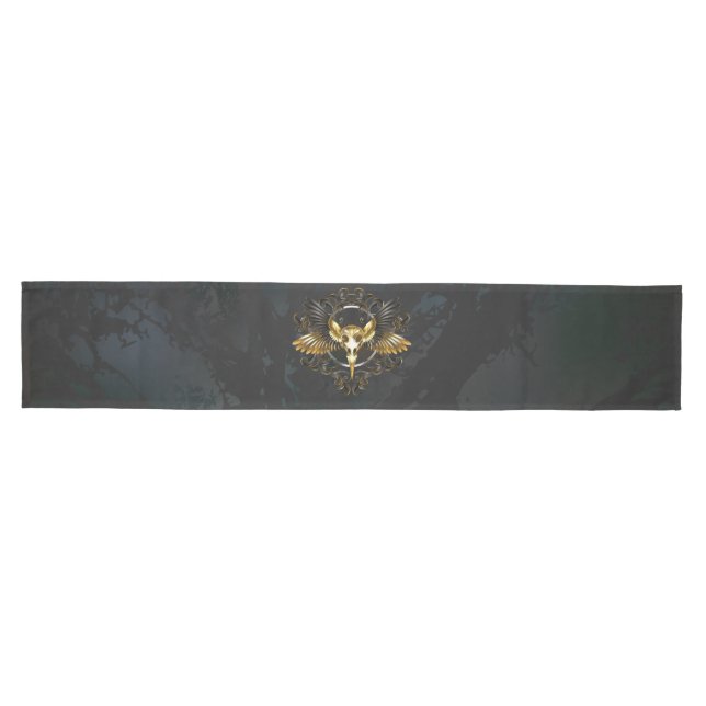 Golden Bird Skull on Black background Medium Table Runner (Horizontal)