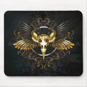 Golden Bird Skull on Black background Mouse Pad