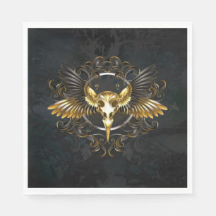 Golden Bird Skull on Black background Napkin