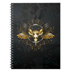 Golden Bird Skull on Black background Notebook
