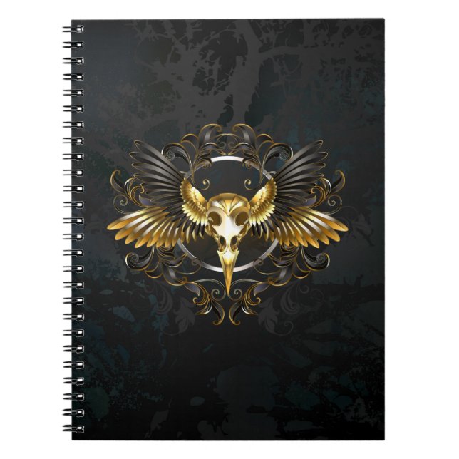 Golden Bird Skull on Black background Notebook (Front)