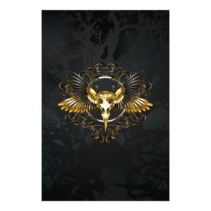 Golden Bird Skull on Black background Photo Print