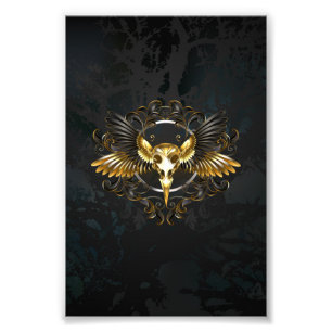 Golden Bird Skull on Black background Photo Print