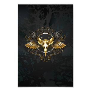 Golden Bird Skull on Black background Photo Print