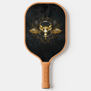 Golden Bird Skull on Black background Pickleball Paddle