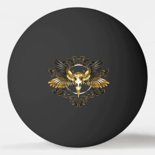 Golden Bird Skull on Black background Ping Pong Ball
