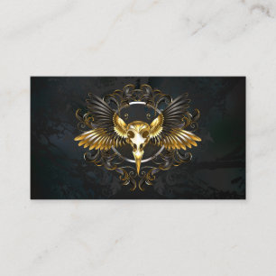 Golden Bird Skull on Black background Place Card