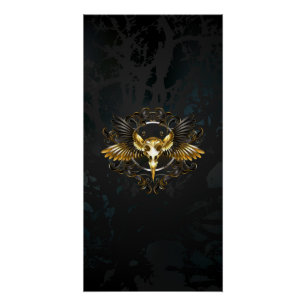 Golden Bird Skull on Black background Poster
