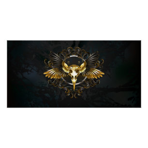 Golden Bird Skull on Black background Poster