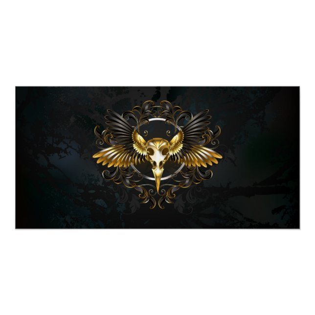 Golden Bird Skull on Black background Poster (Front)