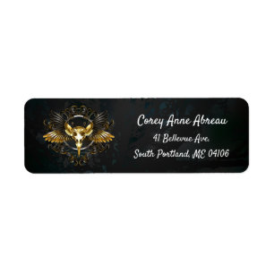Golden Bird Skull on Black background Return Address Label