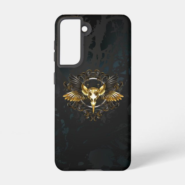 Golden Bird Skull on Black background Samsung Galaxy S21 Case (Back)