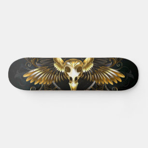 Golden Bird Skull on Black background Skateboard