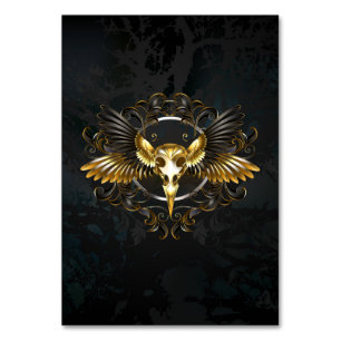 Golden Bird Skull on Black background Table Number
