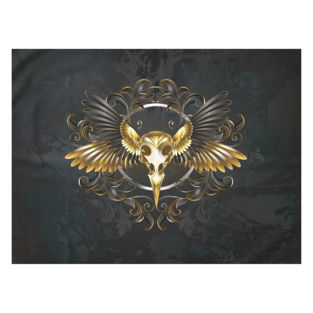 Golden Bird Skull on Black background Tablecloth (Front (Horizontal))
