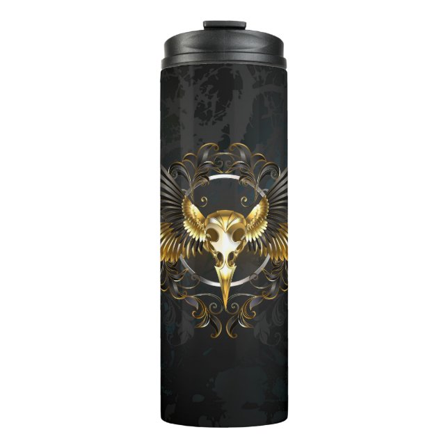 Golden Bird Skull on Black background Thermal Tumbler (Front)