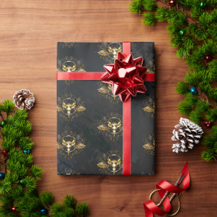 Golden Bird Skull on Black background Wrapping Paper