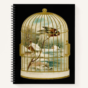 Golden Birdcage Cabin Snow Stream Bird Inside Notebook