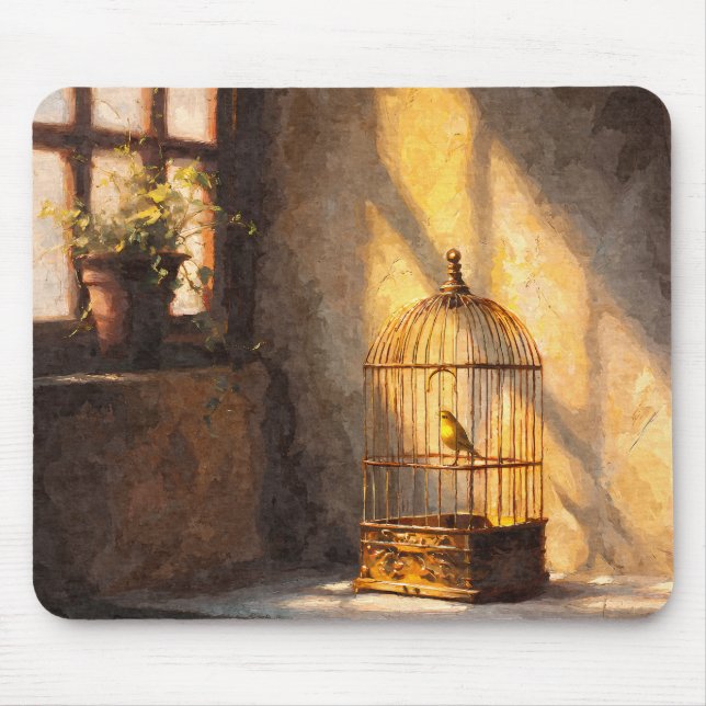 Golden Birdcage Sunlight Window Mousepad (Front)