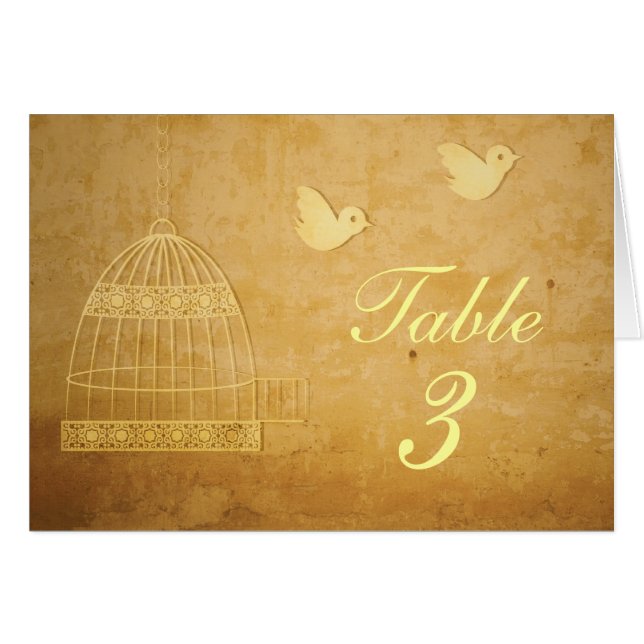 Golden Birdcage Wedding Table Number Card (Front Horizontal)