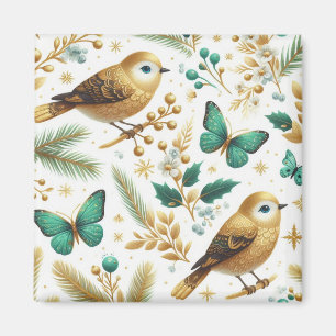 Golden Birds and Emerald Butterflies Magnet